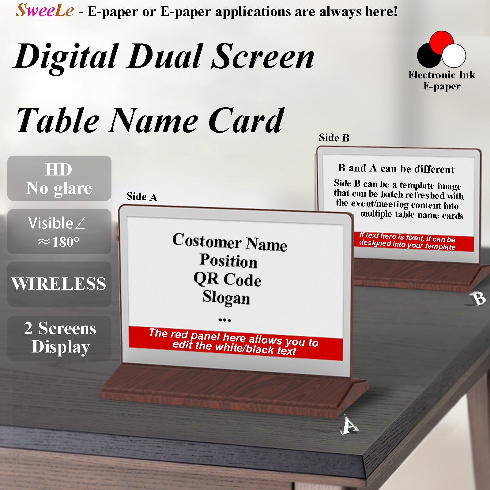 Place Card - Bluetooth - 3 colors e-paper screen