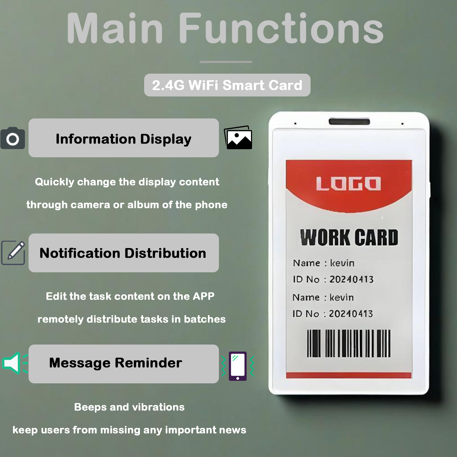 2.4G WiFi Name Badge- Black White Red 3-color e-paper screen