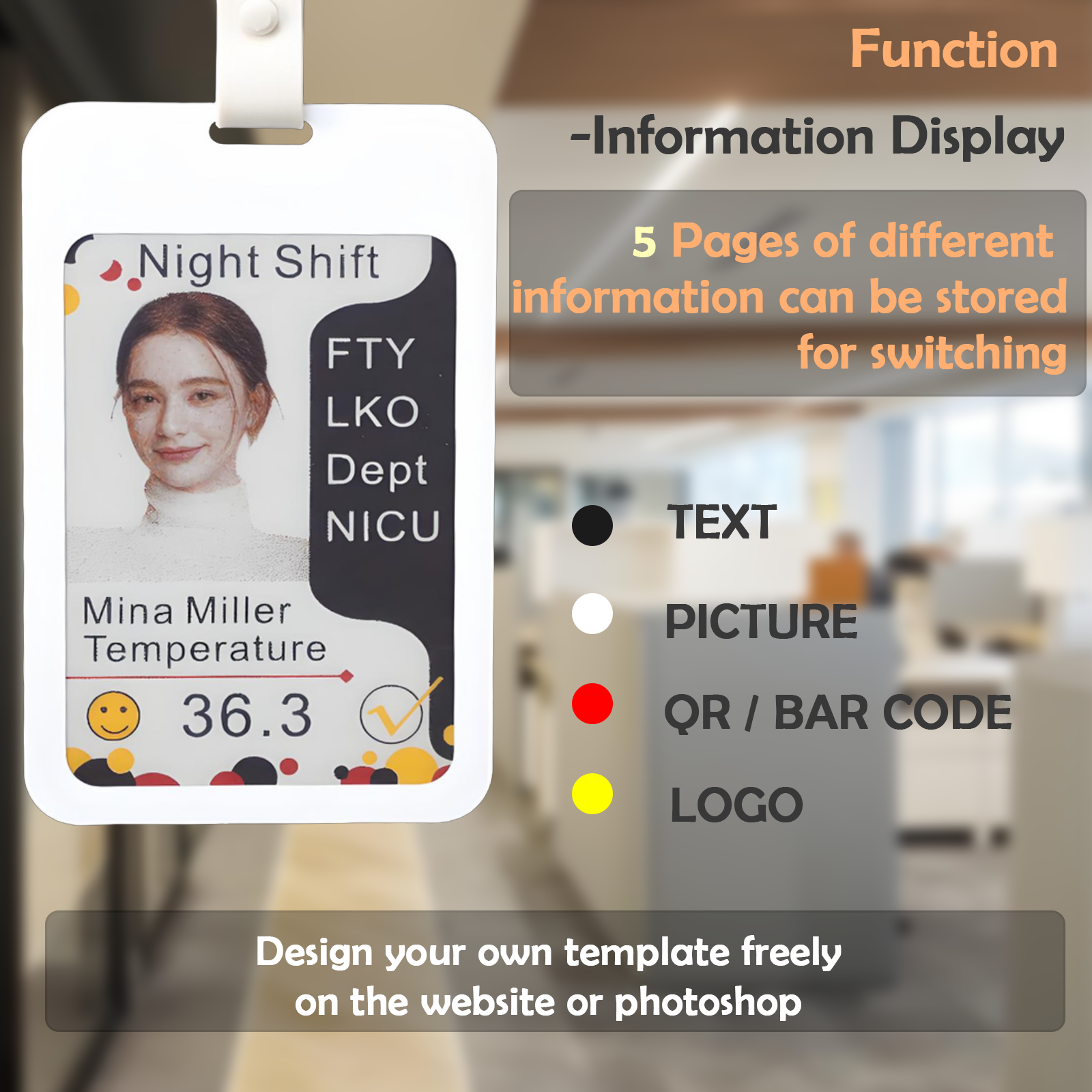 Electronic Name Badge, Business Card, Infor Card, Decoration Card with 4” 4 Colors of Epaper Screen (Lanyard Included)
