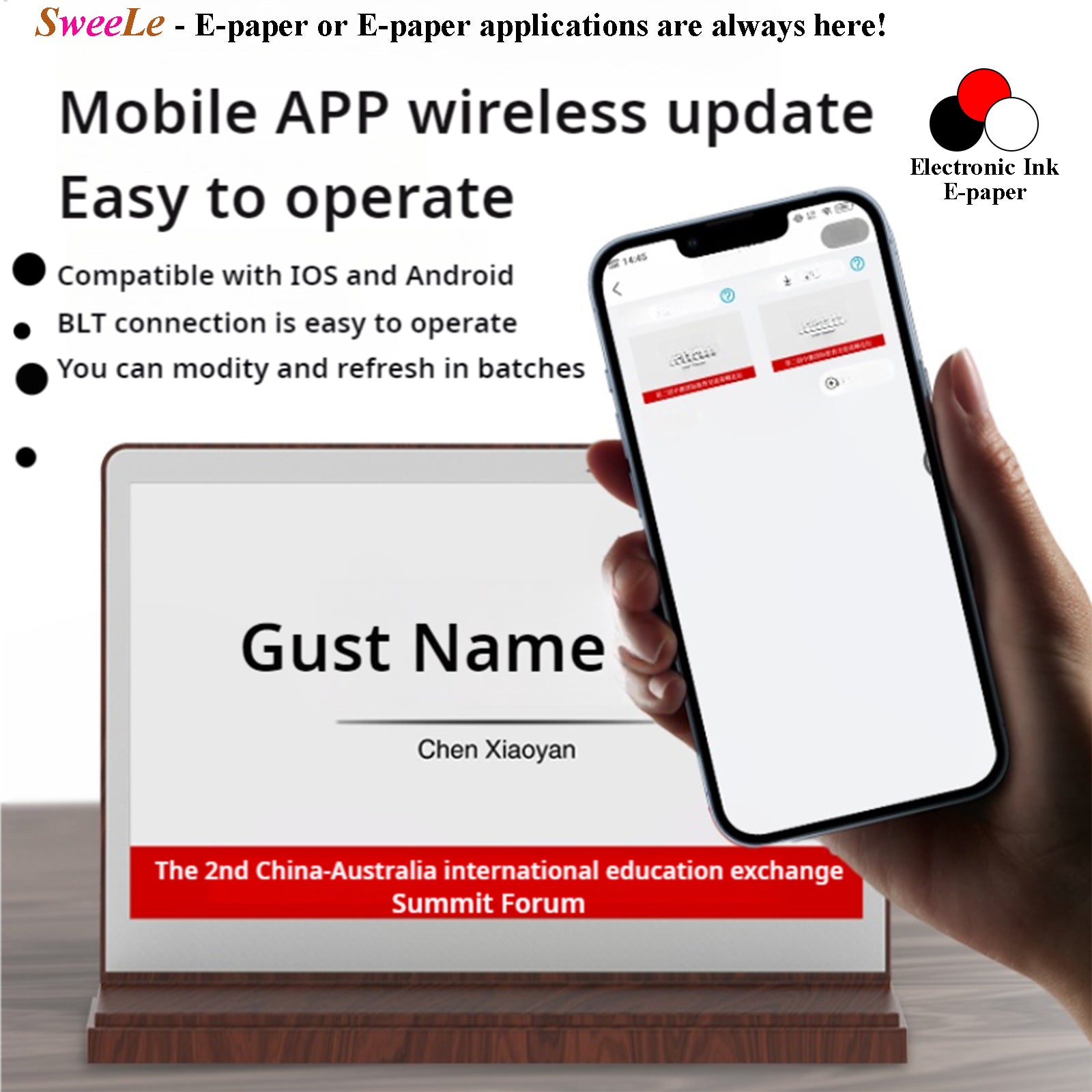 Place Card - Bluetooth - 3 colors e-paper screen