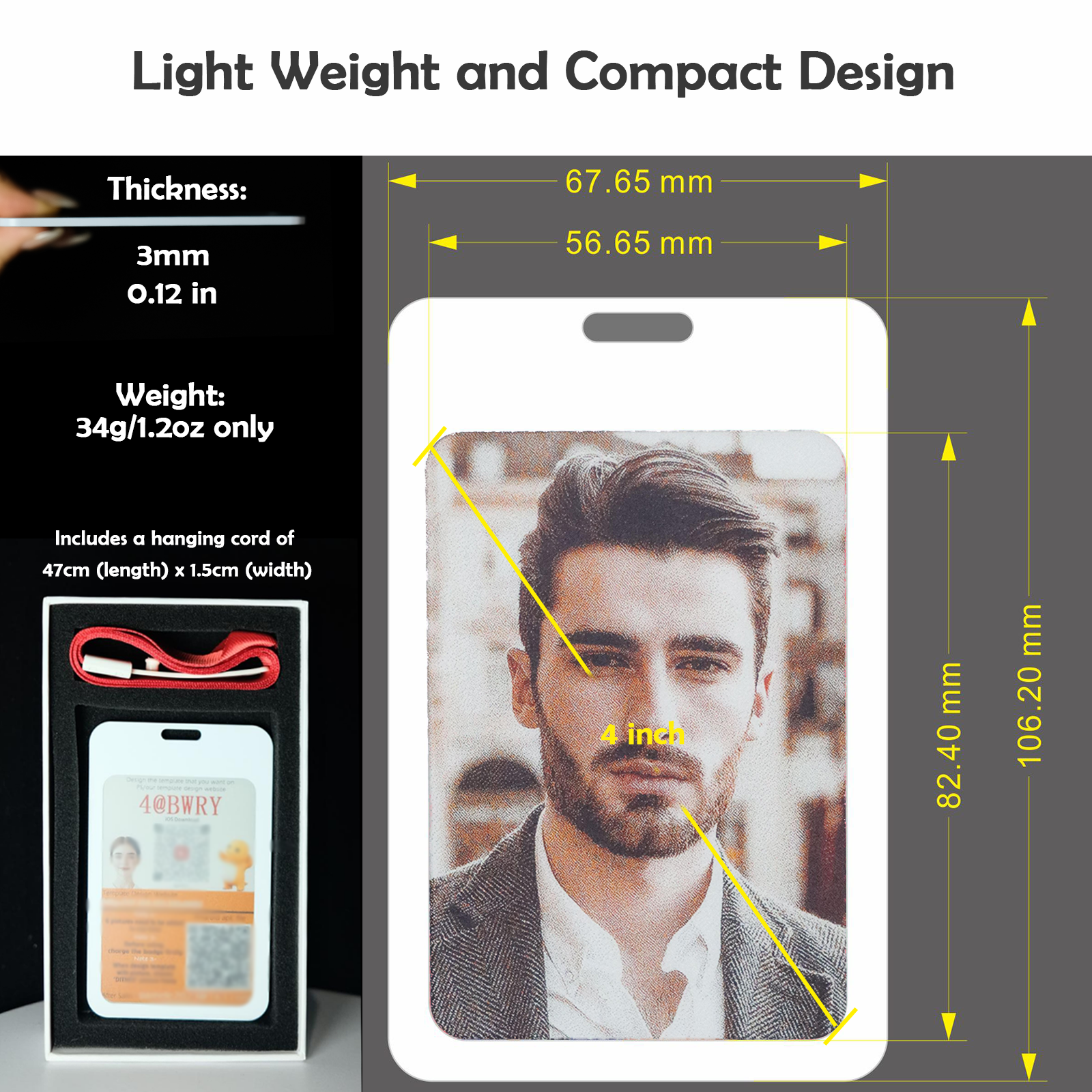 Electronic Name Badge, Business Card, Infor Card, Decoration Card with 4” 4 Colors of Epaper Screen (Lanyard Included)