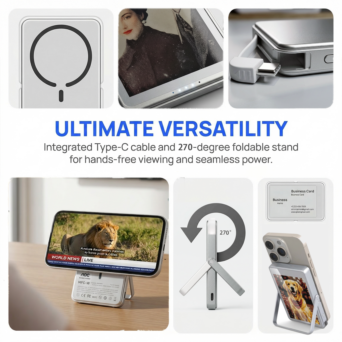 SweeLe 3.7” 4-color E-paper Frame - 5000 mAh Magnetic Wireless Charger Bank, Digital Fridge Magnet with Smart APP, Ultra-Slim Backup Power with Kickstand, Gift for Family