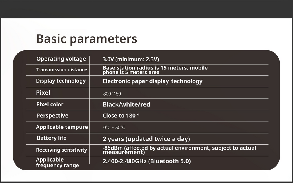 Place Card - Bluetooth - 3 colors e-paper screen